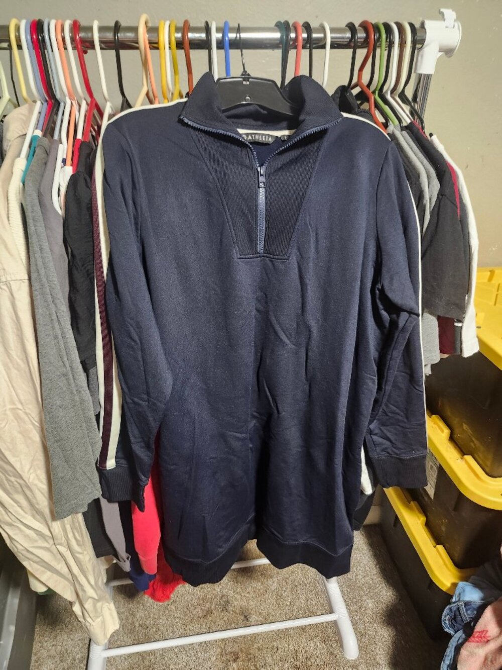 Athleta Track Dress Collared with Zipper Long Sleeve Midi Dress Women's Lg EUC